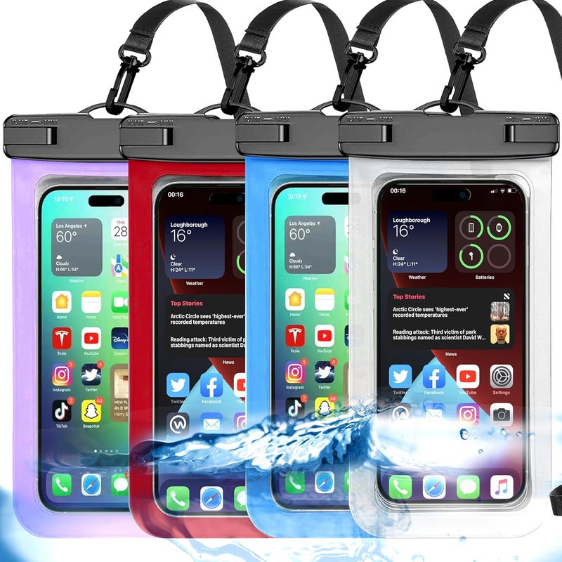 Famoby Up to 8.3" 4 Pack Multicolor Universal Waterproof Phone Pouch, Large Phone Waterproof Case Dry Bag,Protection Level: IP68,Outdoor Sports for Apple iPhone,Samsung,and More,White,Blue,Red,Purple - Image 1